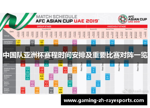 中国队亚洲杯赛程时间安排及重要比赛对阵一览